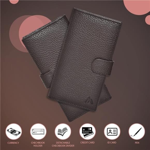 RFID Leather Checkbook Covers 6 Credit Card & 1 ID Slot and Pen Holder - Picture 4 of 7